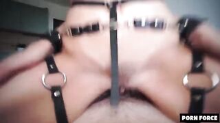 The petite girl is used for sex games by a harsh master