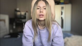 A cute girl shows her body to her boyfriend and has rough sex with him
