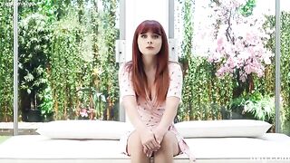 A red-haired girl with a stunning body auditioned to be a model, showcasing her natural assets
