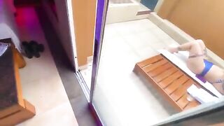 Redhead deepthroat gives a blowjob and has sex in the bikini in a public place