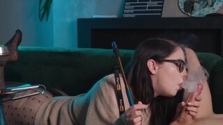 A girl with glasses gets her big hole filled with smoke and cock - MollyRedWolf