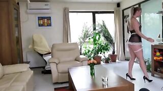 A horny maid named Wet Kelly got her first anal sex experience and squirted on her boss