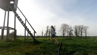 A girl was punished for not hunting by her boyfriend in a rugged setting