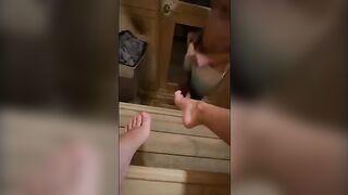 This guy masturbates while in sauna... I went there and sucked him off until he came