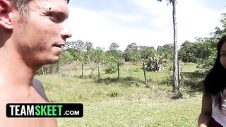 Ebony hottie Adrian Maya gets fucked in the garden