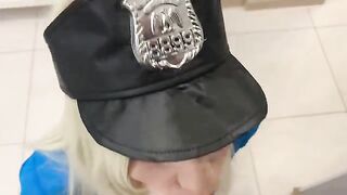 A sexy girl is pretending to be a police officer and checking the apartment