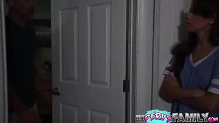 Skinny petite teen Selena Love rides stepdad’s cock