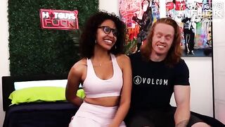 Redhead muscular guy screwed by Latina cock craving slut