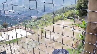 Kourtney Love has sex with a farmer in the open air, he comes on her pussy