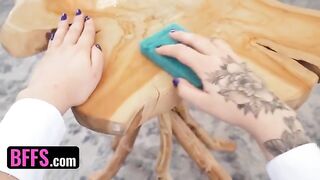 Cute maid Sugar Babes share a big cock passionately