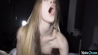 Skinny teen gets fucked hard in her tight pussy, no mercy