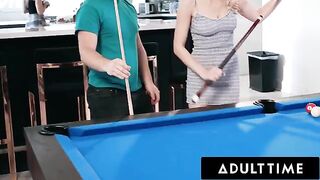 Cute girls Paige Owens and Kay Lovely play strip pool with a guy and use him for fun