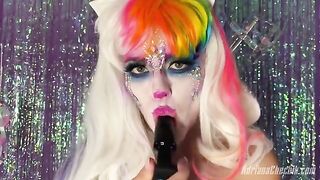Adriana Chechik's Halloween opulence with a rainbow dildo
