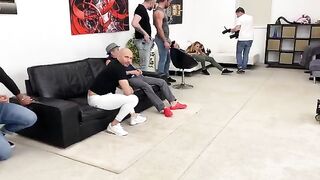 Monika Fox gets fucked by 7 guys in intense backstage action