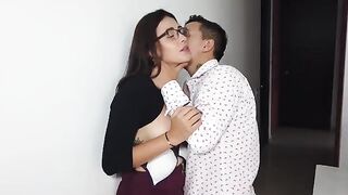 My clumsy girl colleague is being paid by her boss in a steamy office encounter