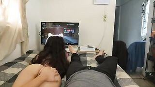 A sexy gamer girl with big tits gets fucked hard