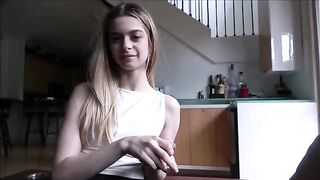 The tiny stepdaughter, just 18, practices with her stepdad using a role-playing scenario