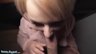 Czech girl with short hair gets fucked by Public Agent at the bus stop