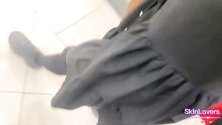 A girl fucks anywhere, in this case, in the toilet, with her tattoo artist
