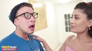Hot Indian British model licks sperm from dork's glasses