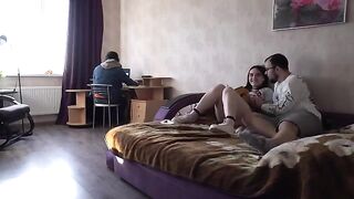 A girl cheats on her husband with a lover in the bedroom