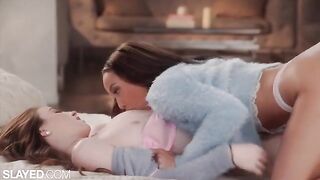 Two skinny and hot girlfriends are engaged in gentle sensual lesbian sex