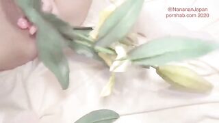 Bukkake and blowing while putting flowers in the ass