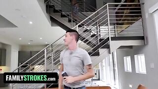 The step sister with huge natural tits Sarah Bella gets fucked by her two stepbrothers