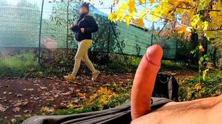 Stranger titty fucked in the park by horny MILF