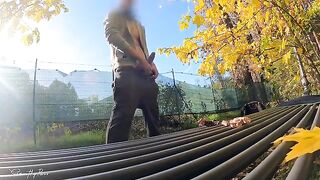 Stranger titty fucked in the park by horny MILF
