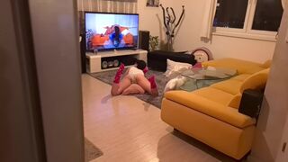 The pervert guy got caught watching porn by horny stepsis