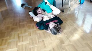 The guy fucked her girlfriend on the floor and finished with a huge load