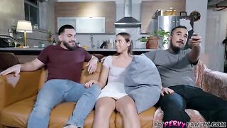 I was watching TV with my steaming-hot stepsis when her husband came