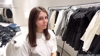 A girl cheats on her boyfriend by fucking in the fitting room of a mall