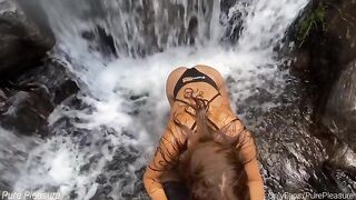 Passionate sex of couple near the waterfall, an amazing view!