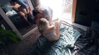 A hot couple has sex right in front of the bedroom mirror