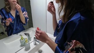 Hot French girl with big tits fucked in the bathroom