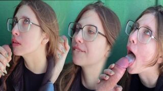 Public blowjob with a cute 18-year-old Russian schoolgirl in a steamy scenario