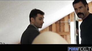 Babe Lily Love fucks with two guys in an intense threesome scene