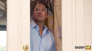 The minx has sex with her boyfriend’s dad in the pool, a steamy scene straight out of Daddy4K