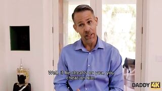 The girl seduces her boyfriend’s dad, tired of his ego