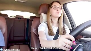 The man did not expect that the girl would behave so boldly during the driving lessons