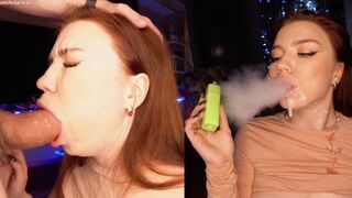 A cute girl made a blowjob while smoking a cigarette, and she loved it