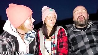 A hot polyamorous threesome encounter in the woods captured in POV style