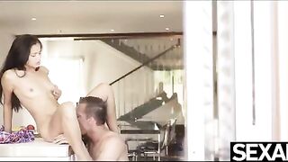The man fucked his girlfriend on the kitchen table, a steamy scene