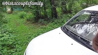 A couple makes love in the car, emulating a dogging scene