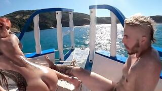 A guy and girl are fucking on the boat and being watched