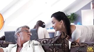Old guy cheats on his wife with the girlfriend of his son in a taboo encounter