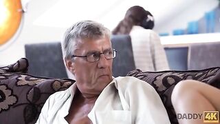 Old guy cheats on his wife with the girlfriend of his son in a taboo encounter