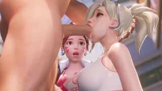 Mercy teaches Dva how to make a deepthroat in 3D Overwatch scene